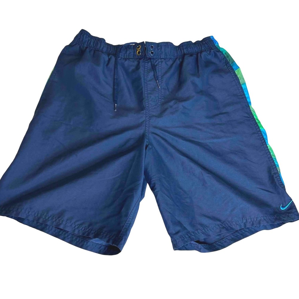Nike Mens Swim Trunks Navy Blue Teal Green Striped Mesh Lined NESS7481 Size M